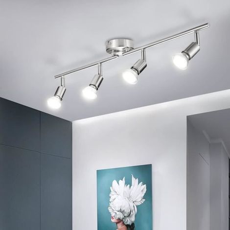 Plafonnier LED 4 Spots Orientables, 4 X 6W Ampoule GU10, Blanc Neutre, Applique Plafond, Non Dimmable [Classe énergétique A++] (1/4)