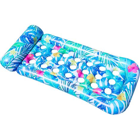 (Bleu) Tapis de piscine gonflable avec appui-tête, matelas flottant pour lac, chaise longue de plage (1/3)