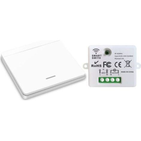 Interruttore della luce wireless, interruttore di sicurezza con trasmettitore RF e controller ricevitore da 10 A, facile installazione per lampade fino a 1500 W. (1/5)