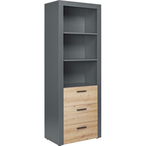 Bibliothèque / Etagère 3 tiroirs coloris artisan/ anthracite -PEGANE- (1/5)