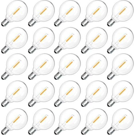 25 ampoules LED extérieures E12 G40 1W, blanc chaud 2200K, ampoules à filament LED G40 transparentes, étanches IP54, ampoules de remplacement E12, 230V non dimmables, pour jardin, terrasse, balcon, fê (1/5)