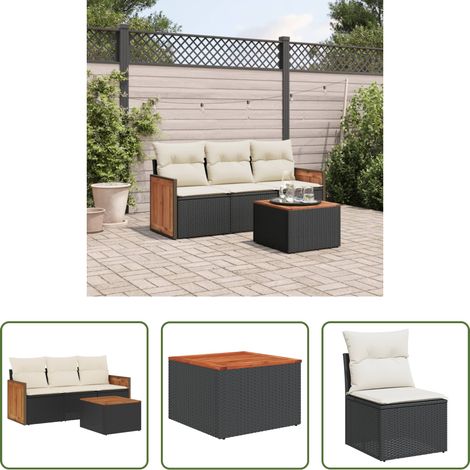 vidaXL Gartensessel - 4-tlg. Garten-Sofagarnitur mit Kissen Schwarz Poly Rattan (1/5)