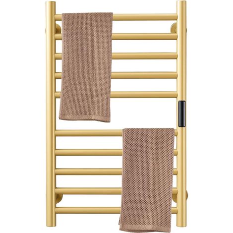Sèche-Serviettes Electrique Chauffant Mural, Porte-Serviettes 10 Barres avec Minuterie Intégrée, Chauffe-Serviettes en Acier Inoxydable 304 pour Salle De Bain, 115 W, Doré,Plug in (1/5)