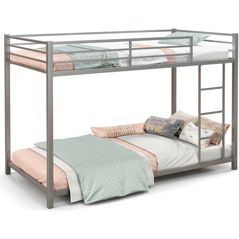 COSTWAY Metal Bunk Bed Low Profile Single Over Single Bunk Beds w/Ladder-Sliver
