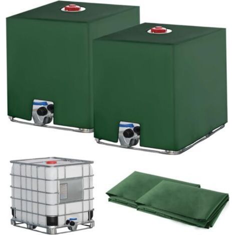 Zweiteilige IBC-Tankabdeckung für 1000-Liter-Container. Regenwassernutzungsplane. UV- und staubbeständige Wassertankabdeckung. Schutzhülle für 1000-Liter-Tanks. 116 x 100 x 120 cm. Grün (1/5)