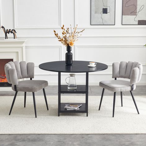MEUBLIV Ensemble table ronde 107 cm et 2 chaises grises avec rangement, style industriel (1/5)