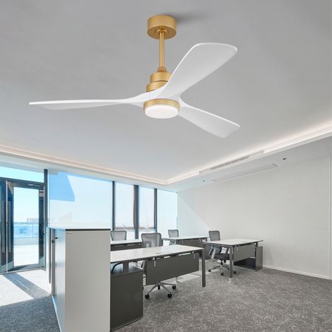 Ventilator Deckenventilator Ø132 cm mit Licht, Fernbedienung, 6 Stufen, leisem reversierbarem DC-Motor, dimmbar, Weiß Gold (1/5)