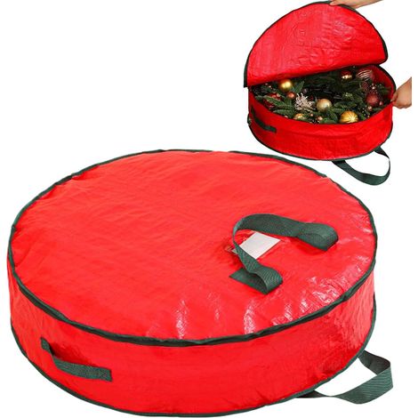 Boîte de Rangement pour Couronne de Noël - Boîte de Stockage pour Décorations Festives,Pochette Organisatrice Étanche à Fermeture Éclair pour Thanksgiving, Déménagement, (1/5)