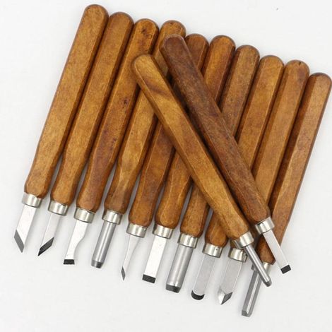 Ensemble de 12 ciseaux à bois - Outils de sculpture sur bois en bois et acier inoxydable (1/4)