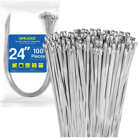 100 Pièces Collier de Serrage Inox 600mm×4,6mm métal Zip Ties Capacité Charge 122 kg Serre Câbles Acier Autobloquante Attache en Métal Pour Extérieur, ClôTure, Garage - 600mm/122kg (100 Pièces) (1/5)