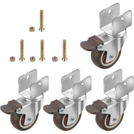 4 U Type Roulettes Pivotantes En Caoutchouc Souple, Ø50MM, Avec Frein Roues En Caoutchouc Pour Meubles, Ouverture Du Panneau 25Mm (1/4)