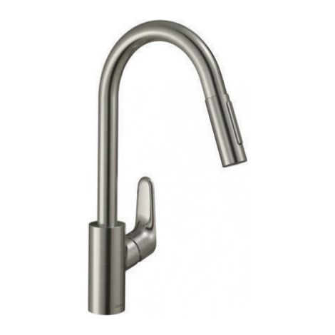 Mitigeur de lavabo 240 FOCUS M41 Eco avec douchette extractible 2 jets, finition en acier inoxydable (1/3)