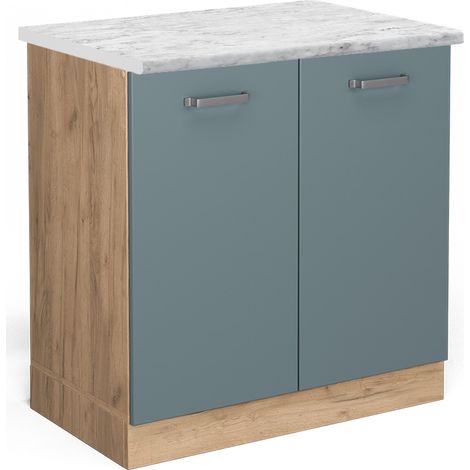 Spülenunterschrank R-Line, Blau-Grau, 80 cm AP Marmor, Vicco