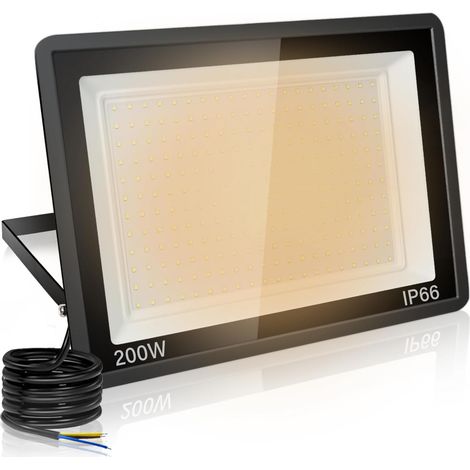 Projecteur LED Extérieur 200W, Ultra-lumineux 20000lm, Blanc Chaud 3000K, Lampe Eclairage Spot LED Exterieur IP66 Étanche Pour Jardin, Cours, Garage, HôTel, Terrain de Sport, Portes