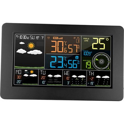 [NEVER USED] Multifunctional Color WiFi Weather Station APP Control Smart Weather Monitor Indoor Outdoor Temperature Humidity Atmospheric Pressure Wind Speed Digital Clock Functions w