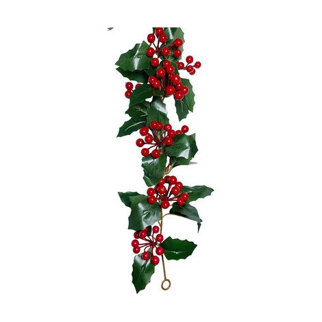 1 pièce Couronne de Noël de baies de houx, 175 cm Couronne de Noël de baies de houx rouge décorative avec feuilles de houx pour la décoration artisanale de Noël (1/2)