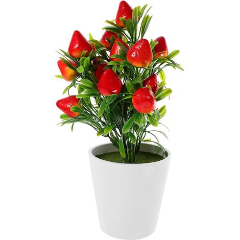 Branches de Fraisiers Artificielles Style Moderne et Pastoral en Pot Rouge en Plastique Naturelle Décoration Intérieure et Extérieure pour Maison (1/5)