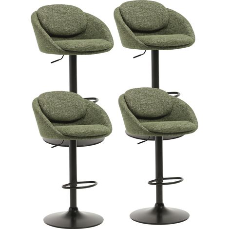Wahson Tabouret de Bar Pivotant, Lot de 4 Chaises de Bar en Chenille Chaise Haute Cuisine Réglable en Hauteur Tabouret Haut avec Double Dossier Courbé, Vert