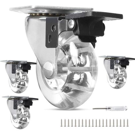 Lot de 4 Roulettes pour Meubles 50 mm Roulette avec Frein Roulettes à 360° Roulettes Pivotantes Transparent Roulette Meuble Charge Lourde Jusqu'à 160KG (1/5)