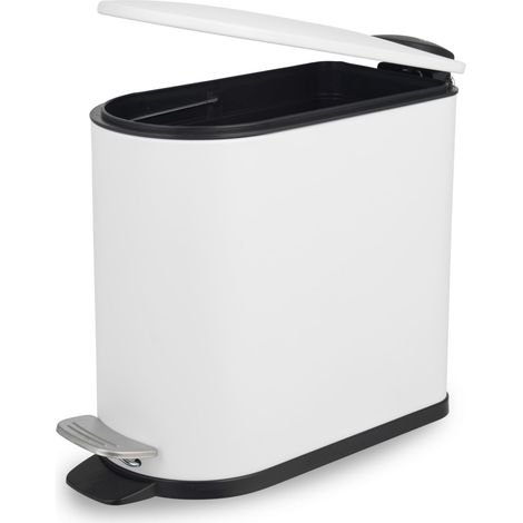 Beldray Pattumiera a pedale per bagno, 5 litri, coperchio con chiusura ammortizzata, pattumiera sanitaria a forma di D, per camera da letto, ufficio, cucina, finitura verniciata a polvere, salvaspazio (1/5)