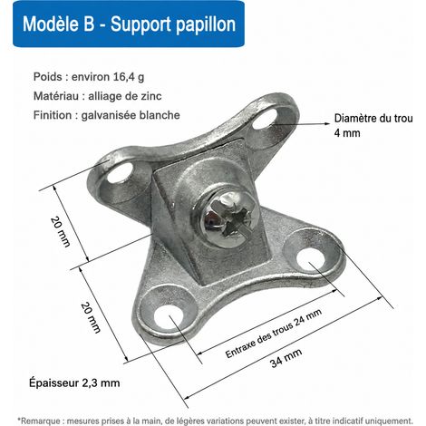 Équerre papillon blanche zinguée pour raccord de meuble trois-en-un réf 3588 5 × 2 × 3 cm 17 g – Livraison gratuite