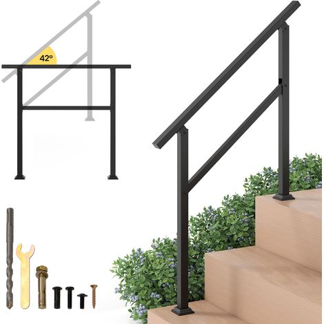 COSTWAY Corrimano per Scala, Corrimano in Metallo per 0-2/3/4 Gradini con Regolazione dell’Angolo, Portata 150 kg, Rieghiera per Terrazzo, Ingresso e Balcone (104 x 92 cm) (1/5)