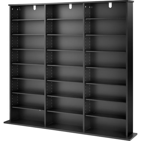 Mophorn Mueble de almacenamiento multimedia con 24 compartimentos, diseñado para organizar CD y discos de juegos. Perfecto para salas de estar o estudios de grabación. 142 x 22 x 130 cm, negro (1/5)