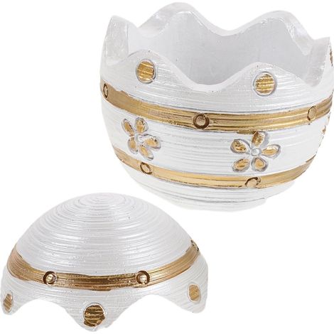 Jewelry Box and Exceptional Durability in White Egg Resin with Lid, Space-Saving Design for Desk or Dressing Table (1/5)