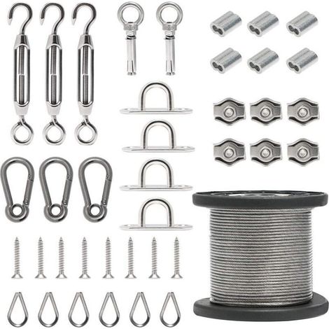 Câble Métallique 50m,304 Cable Acier Inoxydable,Tendeur Cable Inox,Treillis Plante Grimpante Exterieur,Corde À Linge (1/5)