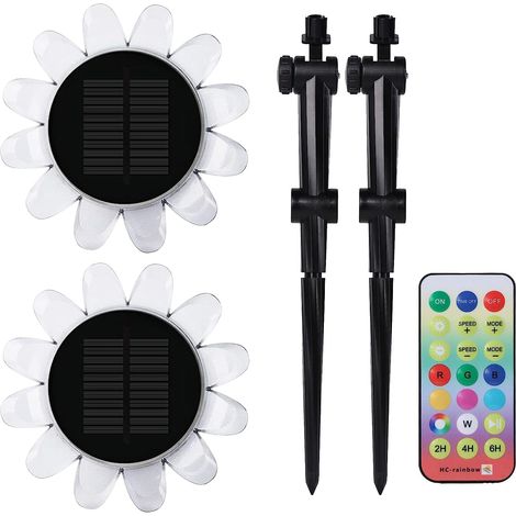 Lampadaire Solaire Jardin Double Amovible LED Eclairage Paysager Decorative pour Allée Terrace Piscine Durable Anti-Pluie 2 Ampoules + 2 Telecommandes + 2 Supports