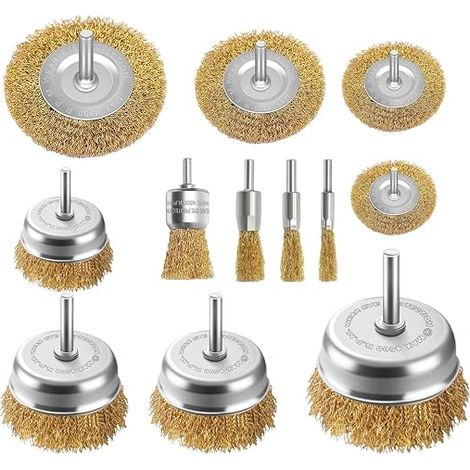 Lot de 12 Brosses Métalliques pour Perceuse et Visseuse - Kit de Brosses Boisseau et Circulaires en Acier Laitonné - Tige 1/4" - Pour Décapage, Nettoyage de Rouille Peinture (1/5)