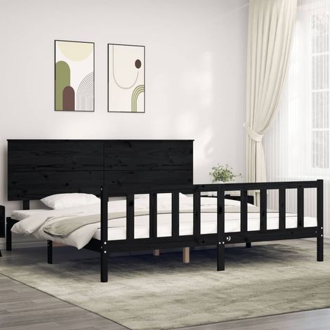 vidaXL Giroletto con Testiera Nero 200x200 cm in Legno Massello (1/5)