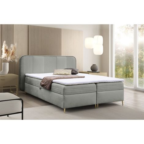 Boxspringbett Schlafzimmerbett ALIZE 180x200cm Stoff Fresh Grau (1/5)
