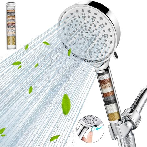 BEBUSINGOTO Pommeau de douche filtré avec pommeau de douche à main haute pression à 6 modes de pulvérisation avec filtres, adoucisseur d'eau, Réduit les démangeaisons cutanées sèches (1/5)