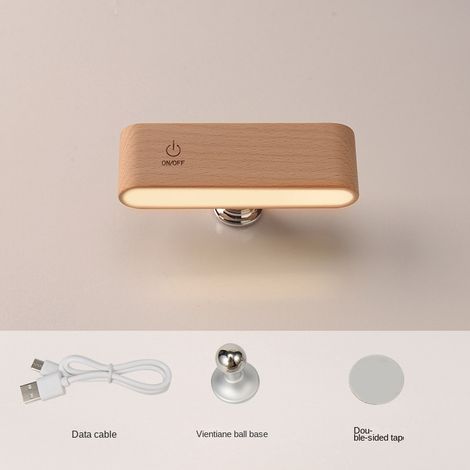 Applique murale LED en bois, veilleuse et lampe de lecture magnétique rotative à 360°, petite lampe de chevet rechargeable en bois de hêtre, idéale pour les chambres et les salons. (1/5)