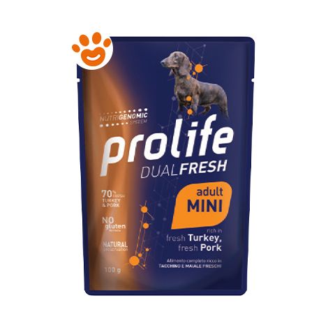 Prolife Dog Dual Fresh Adult Mini Tacchino e Maiale - Prolife Dog Dual Fresh Adult Mini Tacchino e Maiale - Bustina Da 100 Gr