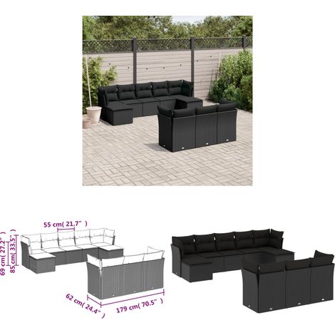 10-tlg. Garten-Sofagarnitur mit Kissen Schwarz Poly Rattan - Gartensofas - PE-Rattan Möbel - Outdoor Sofa Set - Lounge Set - Gartenlounge - Home & Living (1/3)