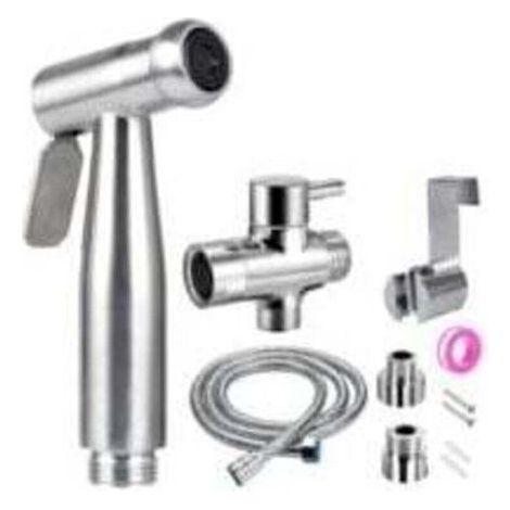 Douchette Wc Kit Complet - Kit Douchette Wc avec Vanne 3 Voies (1/2"-3/8") I Tailles Standards France (Argent)