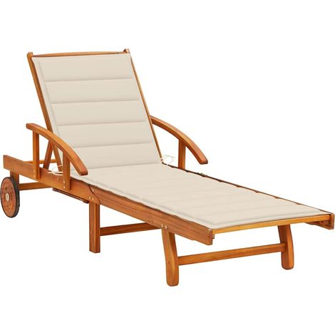 Bain de soleil avec coussin Chaise de jardin - Transat de jardin Bois d'acacia solide BV123178 - BonneVie (1/5)