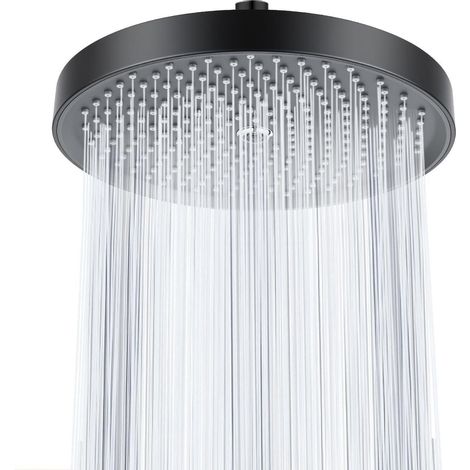 10 Zoll Regendusche Matt Schwarz, Duschkopf mit Anti-Kalk-Düsen, drehbar, Wassersparend (1/5)