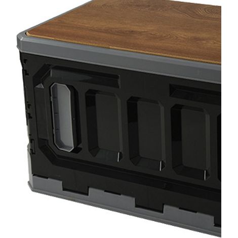 Caisse de camping empilable, grande capacité, 95 litres, couvercle en bois, boîte de rangement en plastique, noir et gris. (1/5)