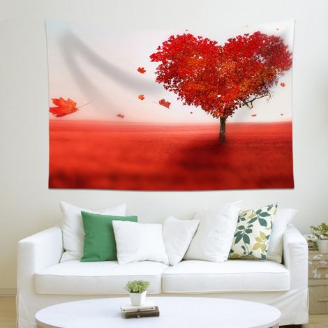 Tapestry Murale - Motif Cœur Arbre Paysage - Tissu Polyester - Décoration Murale Chambre Salon - 150 x 130 cm - 1 Pièce (1/5)