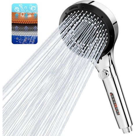 Pommeau de Douche Anticalcaire, 6 Jets Haute Pression Douchette Filtrante 120 mm avec Bouton Stop, Buses Silicone et Raccord G1/2, pour Faible Pression, Enfants et Animaux (1/5)