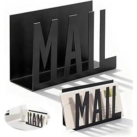 Porte-lettres de bureau NCOALE, support à lettres avec ouvre-lettres, organiseur de bureau moderne en métal pour lettres, livres et documents (noir)