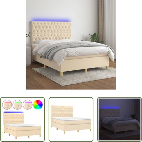 Matratze - Boxspringbett mit Matratze & LED Creme 140x190 cm Stoff (1/5)