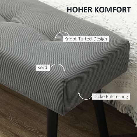 Banc rembourré en velours côtelé gris, repose-pieds de lit à structure métallique, coffre à chaussures 100x36x45 cm (1/4)