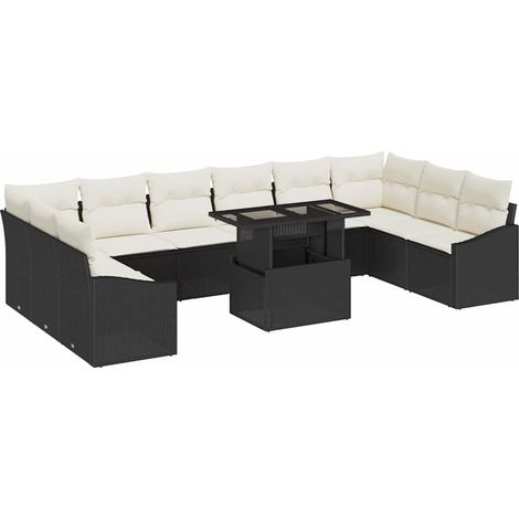 Ensemble de Canapés avec coussin 11 pcs Divan de jardin Noir et Crème polyrotin (1/5)