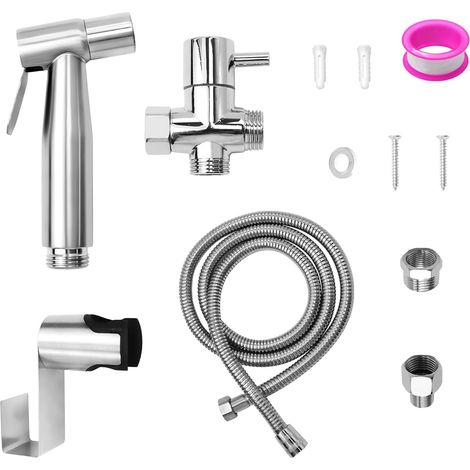Shower Head Toilet Bidet Toilet Complete Kit Sprayer for Daily Personal Hygiene Shower Head with Hose, Adapters G1/2 Inch and G3/8 Inch, Silver (1/5)