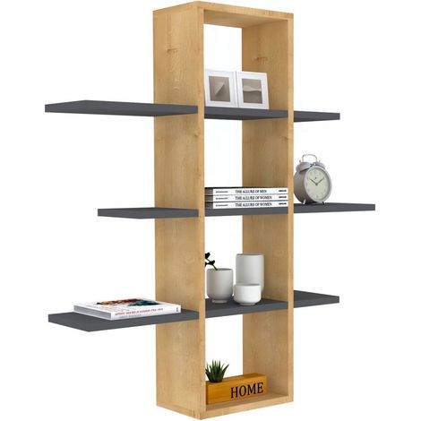 Étagère murale en bois "Ardo" - 96 x 19 x 101 cm - Saphir, Anthracite (1/4)