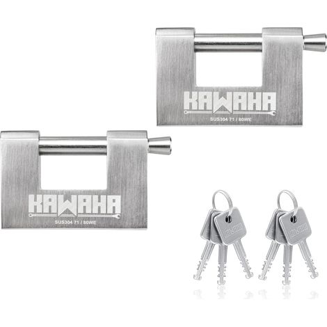 71/80-2PS Cadenas en forme de D en acier inoxydable avec clés en acier inoxydable pour porte de garage, conteneurs, abri de jardin, casier et entrepôt (8,9 cm, clés identiques – Lot de 2) (1/5)
